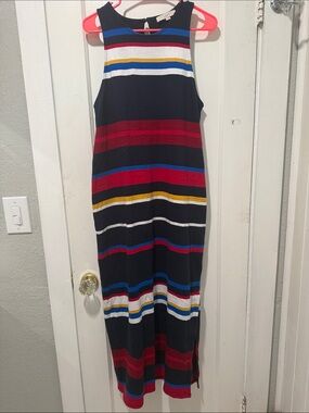 LOFT Navy Maxi Dress with Red, Blue, White & Yellow Stripes